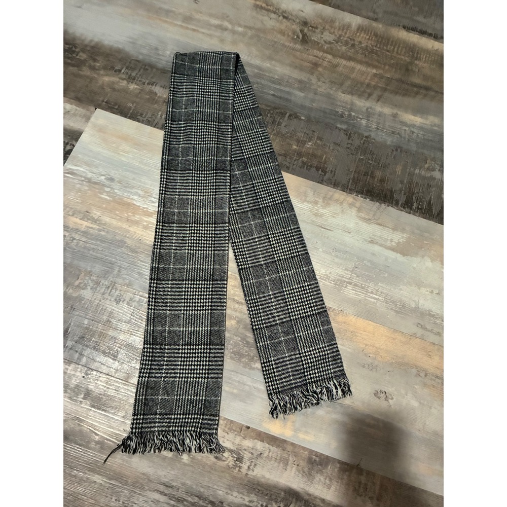 Womens Black White Glen Plaid Check Fringe Scarf Woven Rectangular Winter Wrap